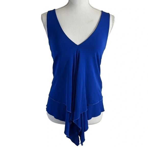 Anne Klein Collection Royal Blue Blouse Size Small Tiered V Neck Sleeveless Tank - Picture 1 of 8